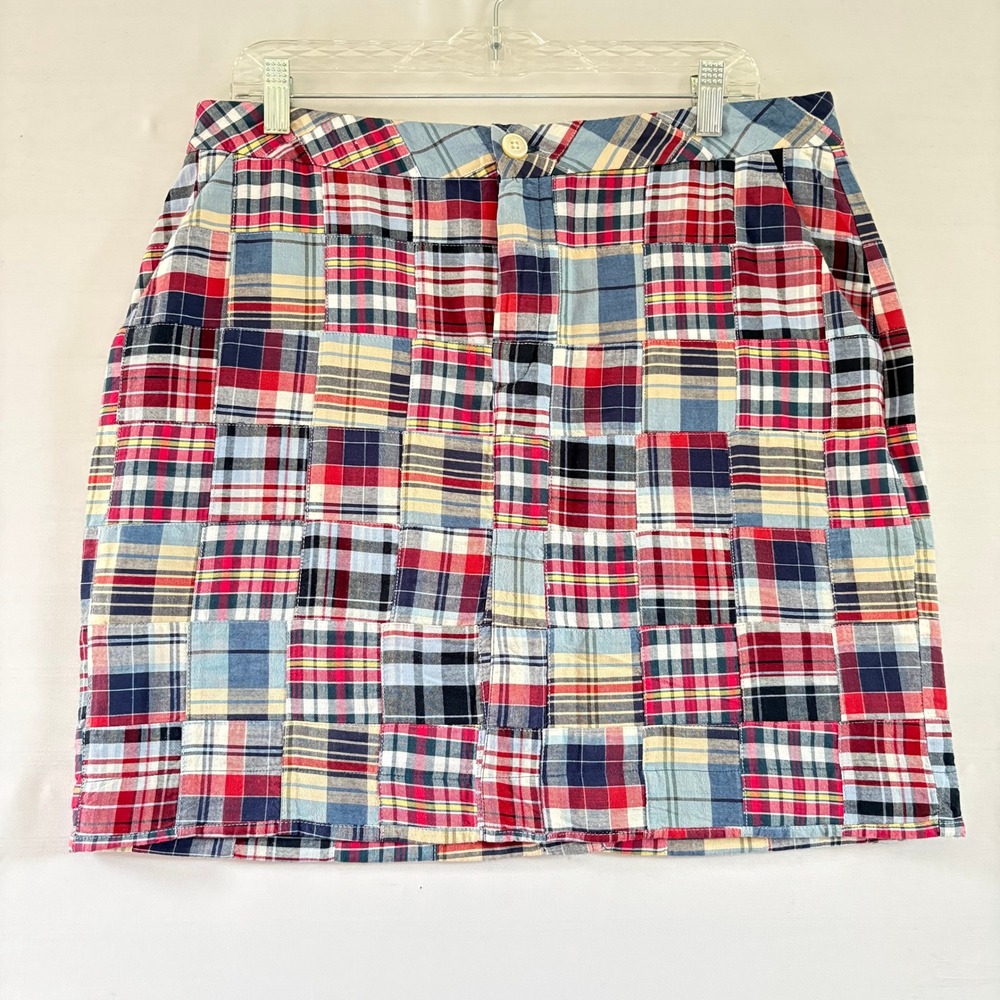 American Living Womens Plaid Patchwork Mini Skirt Red Blue Cotton Preppy Size 12